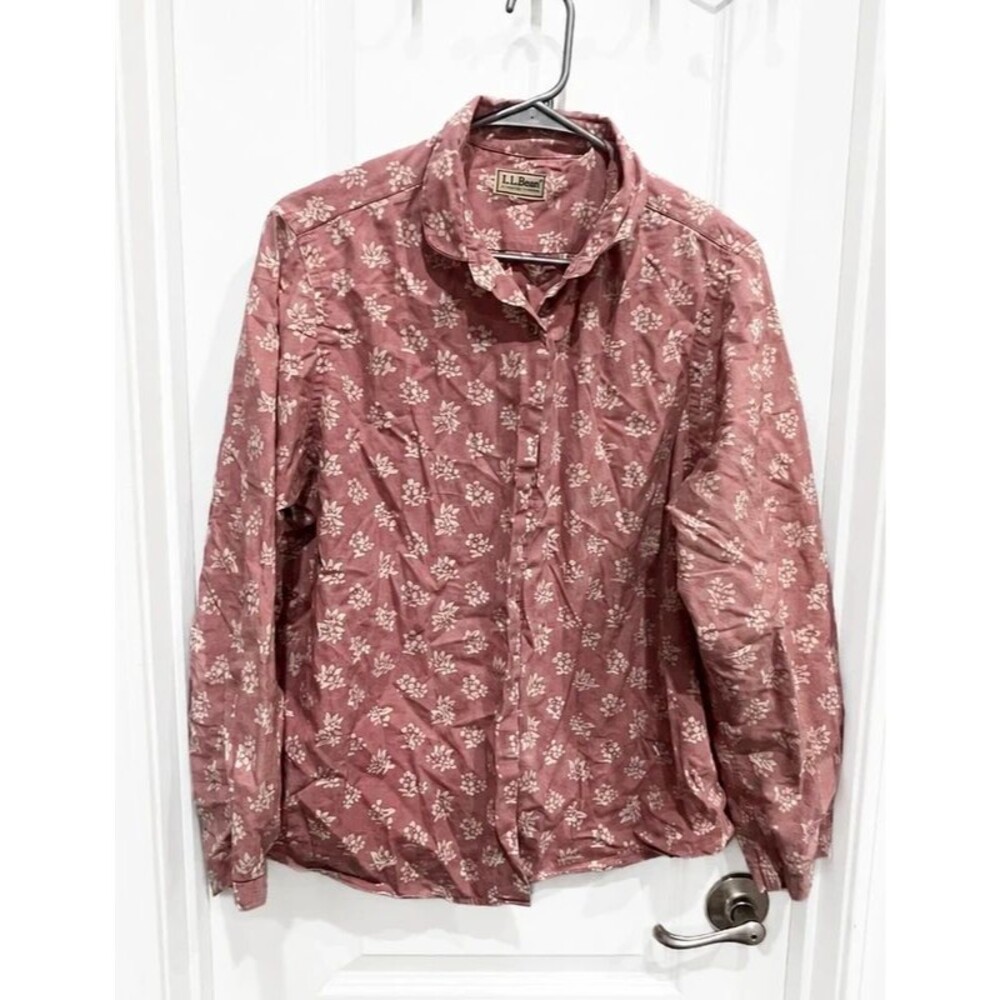 L.L.Bean Women’s Pink Floral Button-Up Long Sleeve Shirt L/XL